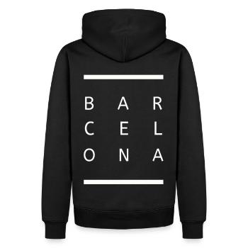 Entdecken Sie die Essenz des städtischen Designs - Männer Premium Bio Hoodie - Schwarz - Hinten - Nico (187cm)