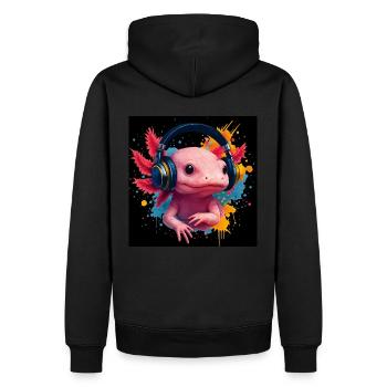 Happy Axolotl dans Music Fever & Colorful Splash - Sweat à capuche Premium bio Homme - noir - Dos - Nico (187cm)