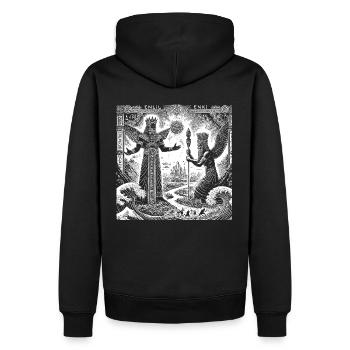 Enki & Enlil (white) - Men’s Premium Organic Hoodie - black - Back - Nico (187cm)