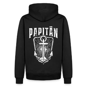 PAPITÄN - Anker - Vater - Papa - Geschenkidee - Männer Premium Bio Hoodie - Schwarz - Hinten - Nico (187cm)