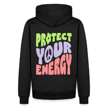 Protect Your Energy - Männer Premium Bio Hoodie - Schwarz - Hinten - Nico (187cm)