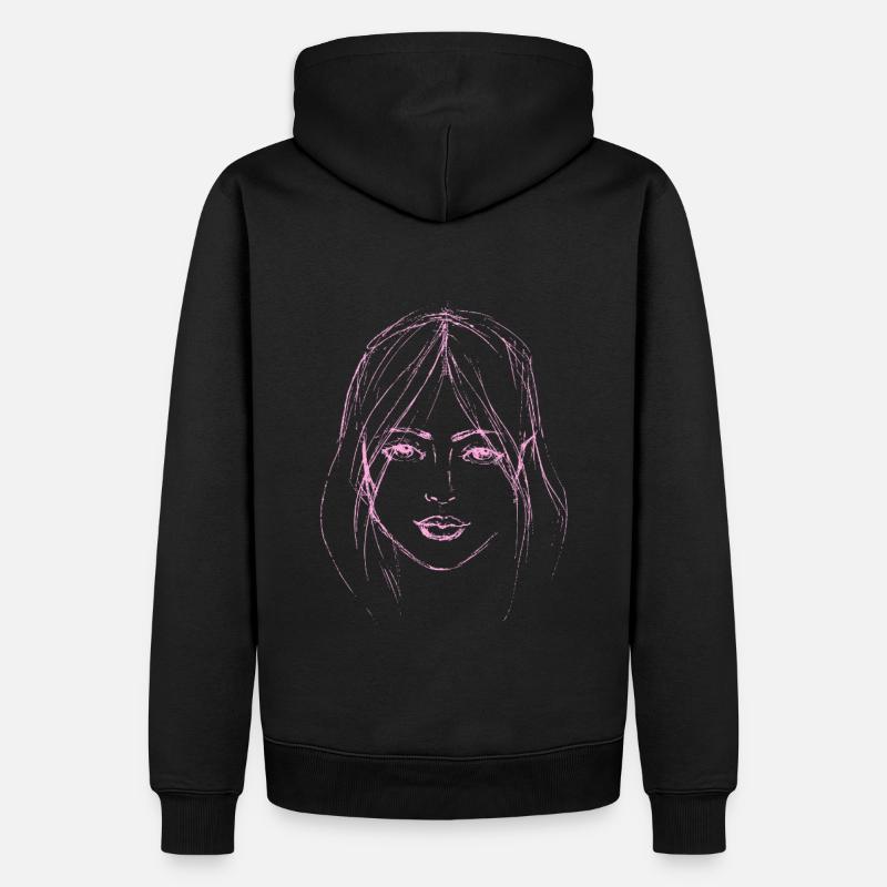 Frau Gesicht rosa Illustration - Männer Premium Bio Hoodie - Schwarz