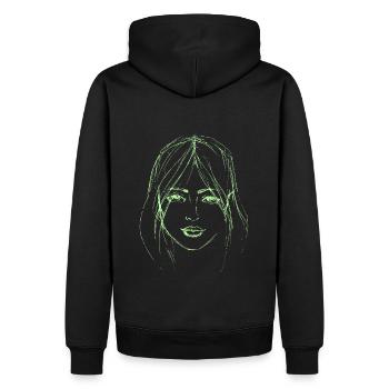 Illustration verte de visage de femme - Sweat à capuche Premium bio Homme - noir - Dos - Nico (187cm)