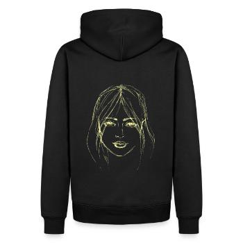 Illustration jaune de visage de femme - Sweat à capuche Premium bio Homme - noir - Dos - Nico (187cm)