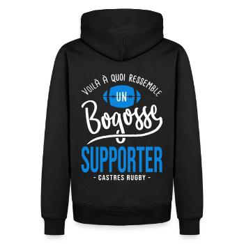 rugby supporter bogosse Castres Cadeau Rugby - Sweat à capuche Premium bio Homme - noir - Dos - Nico (187cm)