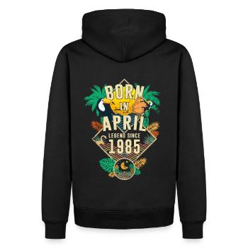 1985 Birthday April Retro Palme Legend Since - Men’s Premium Organic Hoodie - black - Back - Nico (187cm)