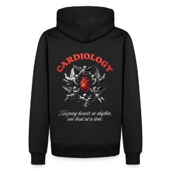 Herzschutzengel – Kardiologie inspiriertes Design - Männer Premium Bio Hoodie - Schwarz - Hinten - Nico (187cm)