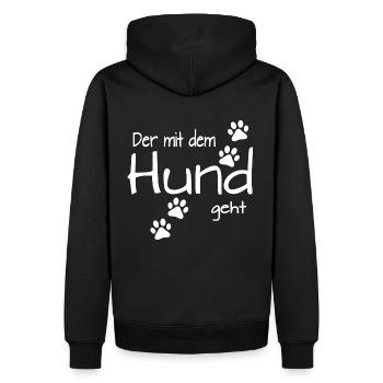 Der mit dem Hund geht - Männer Premium Bio Hoodie - Schwarz - Hinten - Nico (187cm)
