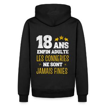 Enfin adulte cadeau anniversaire 18 ans humour - Sweat à capuche Premium bio Homme - noir - Dos - Nico (187cm)