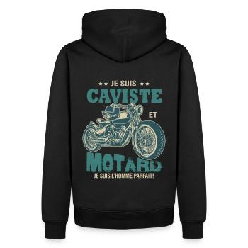 motard parfait caviste parfait vin - Sweat à capuche Premium bio Homme - noir - Dos - Nico (187cm)