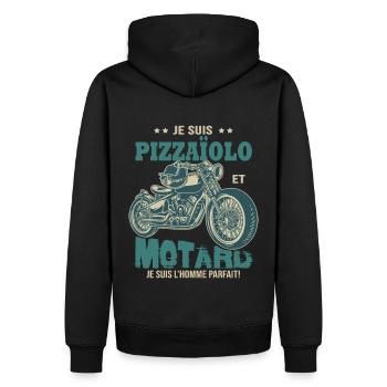 motard parfait pizzaïolo parfait - Sweat à capuche Premium bio Homme - noir - Dos - Nico (187cm)