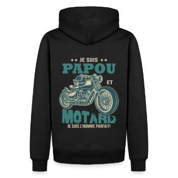 motard parfait papou parfait papa grand-père - Sweat à capuche Premium bio Homme - noir - Dos - Nico (187cm)