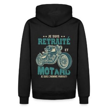 motard parfait retraité parfait retraite - Sweat à capuche Premium bio Homme - noir - Dos - Nico (187cm)