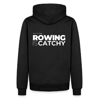 Achtung: Rudern ist eingängig - Männer Premium Bio Hoodie - Schwarz - Hinten - Nico (187cm)