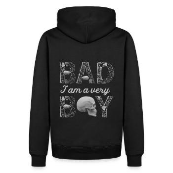 Statement-Shirt / I am a very Bad Boy - Männer Premium Bio Hoodie - Schwarz - Hinten - Nico (187cm)