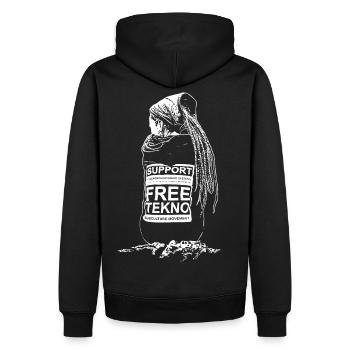 soutien freetekno - Sweat à capuche Premium bio Homme - noir - Dos - Nico (187cm)