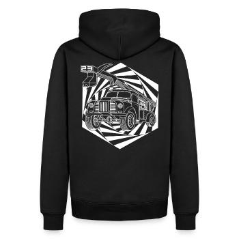 Tekno 23 Truck - Männer Premium Bio Hoodie - Schwarz - Hinten - Nico (187cm)