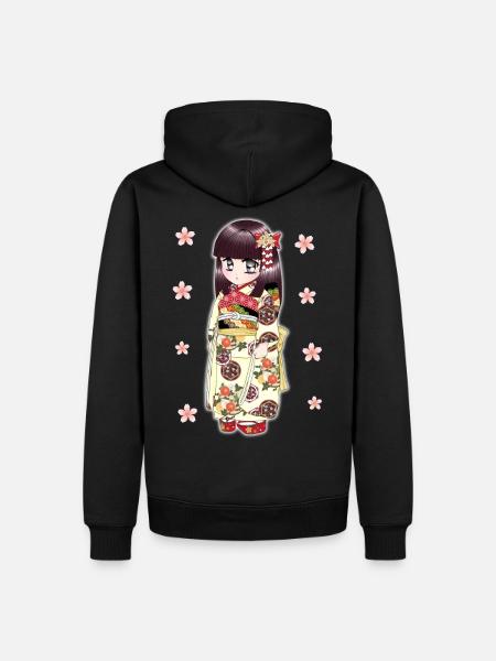 Kimono japonaise mignonne - Sweat à capuche Premium bio Homme - noir