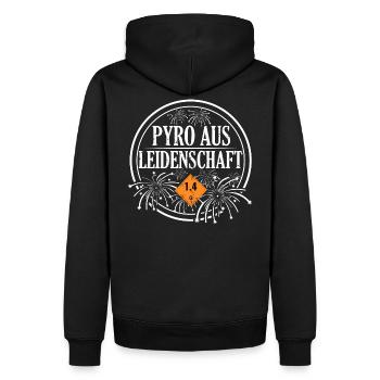 Pyro aus Leidenschaft - Männer Premium Bio Hoodie - Schwarz - Hinten - Nico (187cm)