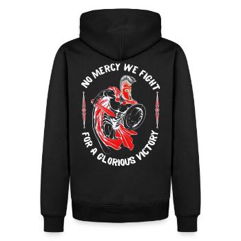 NO MERCY WE FIGHT, Warrior, Kämpfer, Statement - Männer Premium Bio Hoodie - Schwarz - Hinten - Nico (187cm)