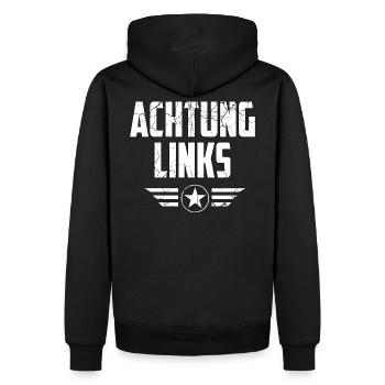 Spruch Achtung Links Comic Held Captain Geschenk - Männer Premium Bio Hoodie - Schwarz - Hinten - Nico (187cm)