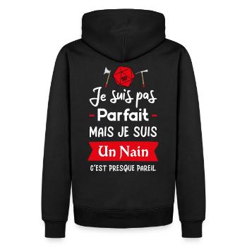 Je suis pas parfait mais je suis un nain - Sweat à capuche Premium bio Homme - noir - Dos - Nico (187cm)