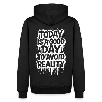 Today is a Good Day Graffiti Spruch avoid reality - Männer Premium Bio Hoodie - Schwarz - Hinten - Nico (187cm)