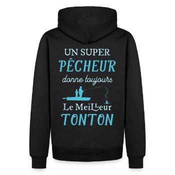 Super Tonton Pêcheur Cadeau Fete Des Peres - Sweat à capuche Premium bio Homme - noir - Dos - Nico (187cm)