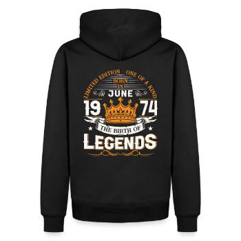 49ème Anniversaire Homme Juin Millésime 1974 Légendaire - Sweat à capuche Premium bio Homme - noir - Dos - Nico (187cm)