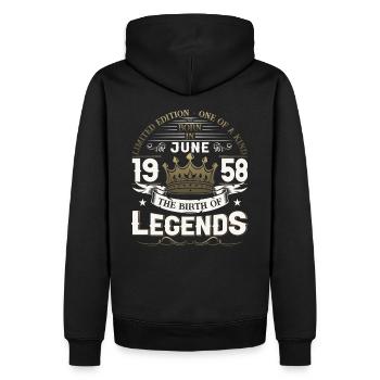 65. Geburtstag Mann Juni Jahrgang 1958 Legendary - Männer Premium Bio Hoodie - Schwarz - Hinten - Nico (187cm)