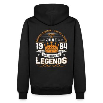 39ème Anniversaire Homme Juin Millésime 1984 Légendaire - Sweat à capuche Premium bio Homme - noir - Dos - Nico (187cm)
