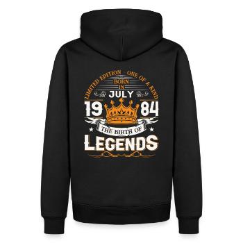 39ème Anniversaire Homme Juillet Millésime 1984 Légendaire - Sweat à capuche Premium bio Homme - noir - Dos - Nico (187cm)