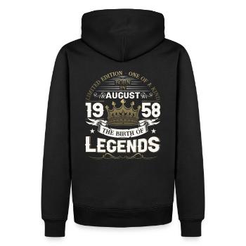 65. Geburtstag Mann August Jahrgang 1958 Legendary - Männer Premium Bio Hoodie - Schwarz - Hinten - Nico (187cm)