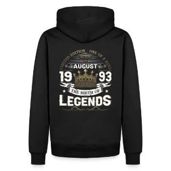 30. Geburtstag Mann August Jahrgang 1993 Legendary - Männer Premium Bio Hoodie - Schwarz - Hinten - Nico (187cm)