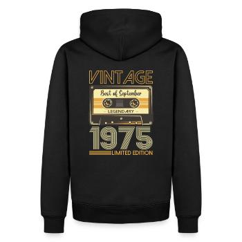 48e anniversaire septembre millésime 1975 cassette - Sweat à capuche Premium bio Homme - noir - Dos - Nico (187cm)