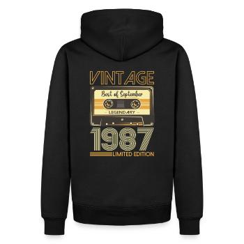 36e anniversaire septembre millésime 1987 cassette - Sweat à capuche Premium bio Homme - noir - Dos - Nico (187cm)