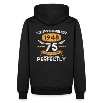 Millésime Septembre 1948 75ème Anniversaire Millésime - Sweat à capuche Premium bio Homme - noir - Dos - Nico (187cm)
