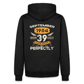 Septembre Millésime 1984 39ème Anniversaire Millésime - Sweat à capuche Premium bio Homme - noir - Dos - Nico (187cm)