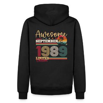 34ème Anniversaire Septembre Millésime 1989 Génial - Sweat à capuche Premium bio Homme - noir - Dos - Nico (187cm)