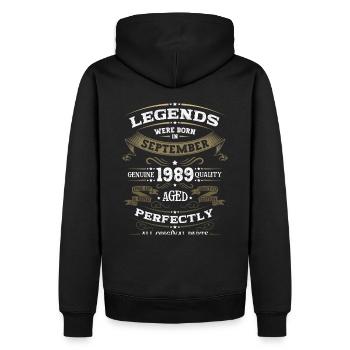 34ème anniversaire Légendaire Septembre Millésime 1989 - Sweat à capuche Premium bio Homme - noir - Dos - Nico (187cm)