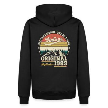 34ème Anniversaire Septembre Millésime 1989 Millésime - Sweat à capuche Premium bio Homme - noir - Dos - Nico (187cm)