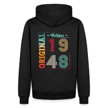 75e anniversaire Original Octobre Année 1948 - Sweat à capuche Premium bio Homme - noir - Dos - Nico (187cm)