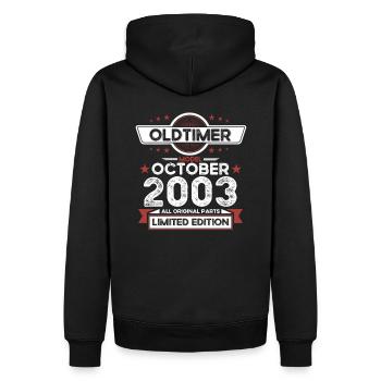 20. Geburtstag Oldtimer Oktober Jahrgang 2003 - Männer Premium Bio Hoodie - Schwarz - Hinten - Nico (187cm)