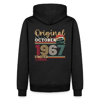 56e anniversaire Octobre Millésime 1967 Cassette - Sweat à capuche Premium bio Homme - noir - Dos - Nico (187cm)