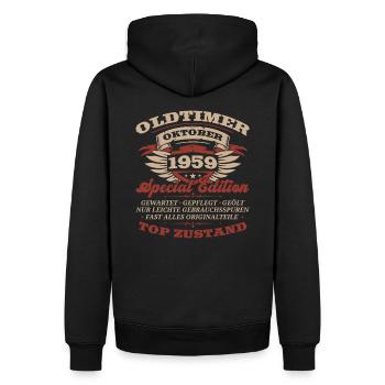 64. Geburtstag Oldtimer Oktober Jahrgang 1959 - Männer Premium Bio Hoodie - Schwarz - Hinten - Nico (187cm)
