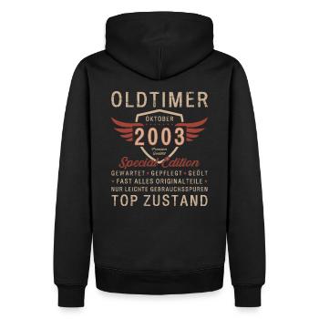 20. Geburtstag Oldtimer Oktober Jahrgang 2003 - Männer Premium Bio Hoodie - Schwarz - Hinten - Nico (187cm)