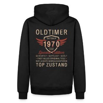 53. Geburtstag Oldtimer Oktober Jahrgang 1970 - Männer Premium Bio Hoodie - Schwarz - Hinten - Nico (187cm)