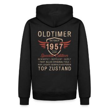 66. Geburtstag Oldtimer Oktober Jahrgang 1957 - Männer Premium Bio Hoodie - Schwarz - Hinten - Nico (187cm)
