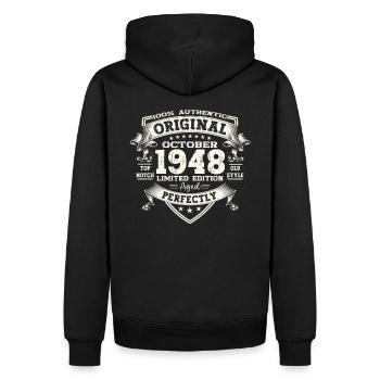 75th Birthday Gift Husband October Vintage 1948 - Men’s Premium Organic Hoodie - black - Back - Nico (187cm)