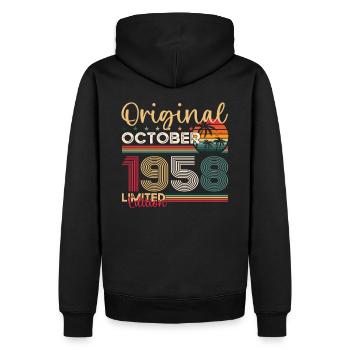 65e anniversaire mari Original Octobre Millésime 1958 - Sweat à capuche Premium bio Homme - noir - Dos - Nico (187cm)